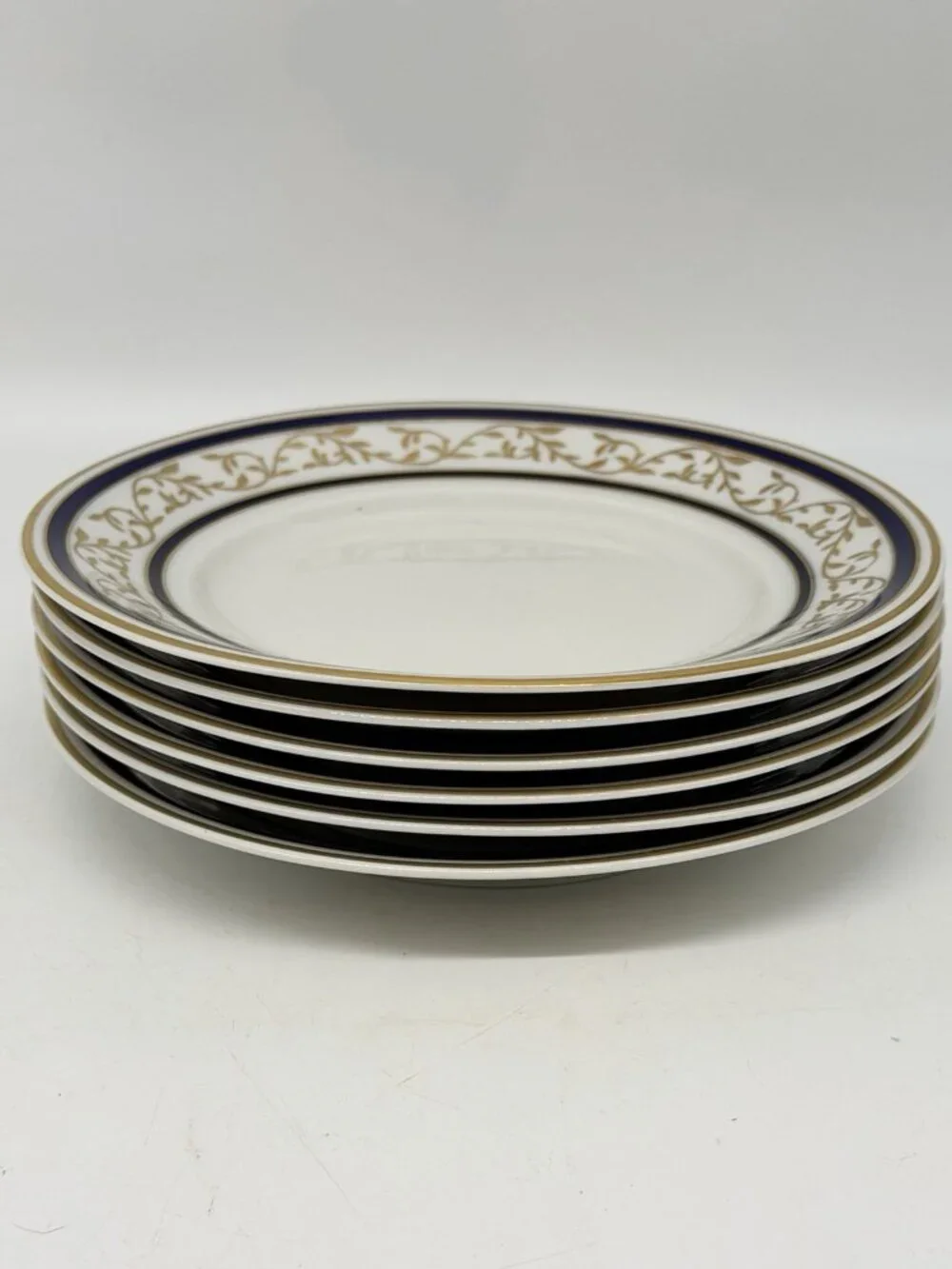 Vintage German Reichenbach Cobalt 24k Gold Leaf & Vine Overlay Lunch Plates SEE